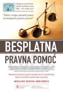 Plakat projekta „Želim i mogu ostvariti pravo na besplatnu pravnu pomoć“ s besplatnim telefonom