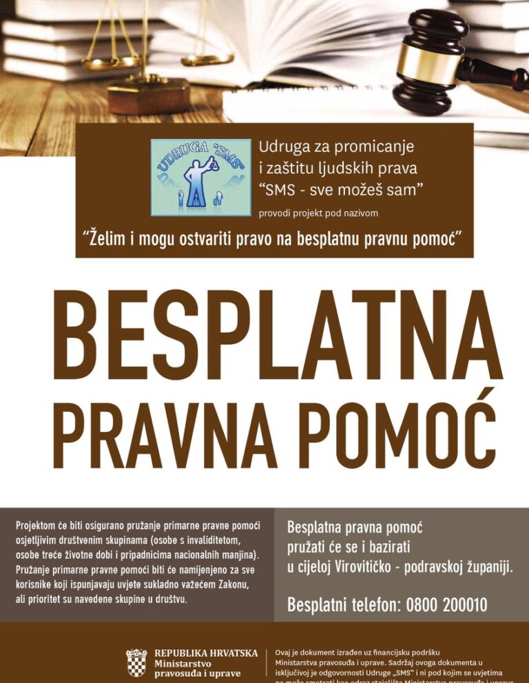 Uspješna provedba projekta “Želim i mogu ostvariti pravo na besplatnu pravnu pomoć”