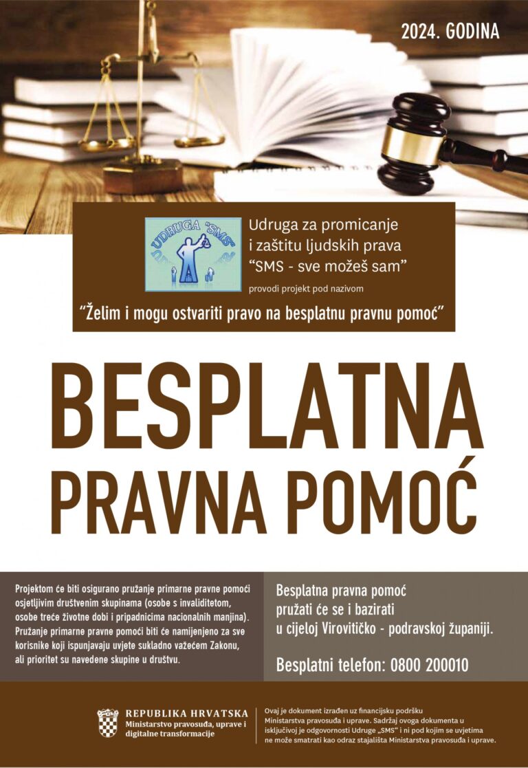 Uspješno proveden projekt “Želim i mogu ostvariti pravo na besplatnu pravnu pomoć” u 2024. godini